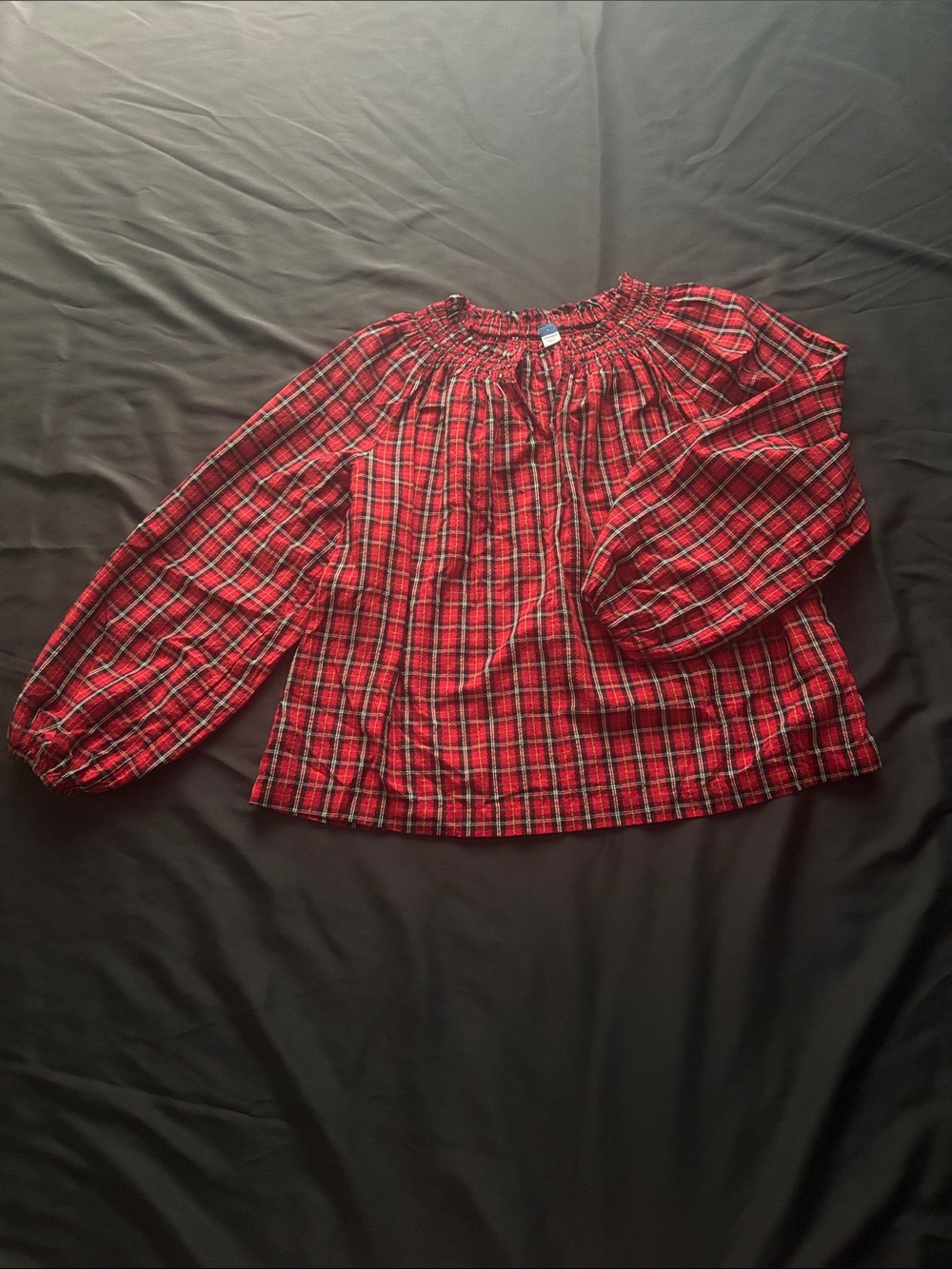 Old Navy Red Plaid Peasant Top